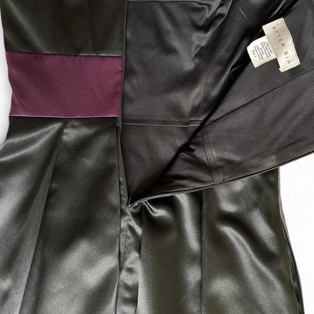 After Six Strapless Satin Cocktail Dress Black Plum Sweetheart Fit Flare Formal - Picture 3 of 4